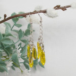 Fringy Yellow Glass Dangle Earrings